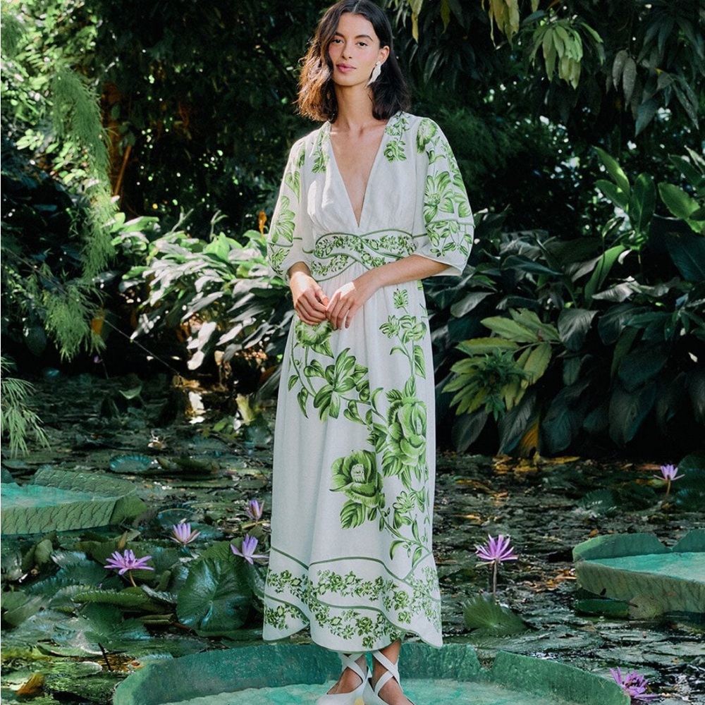 FARM Rio Green Floral Maxi Dress
